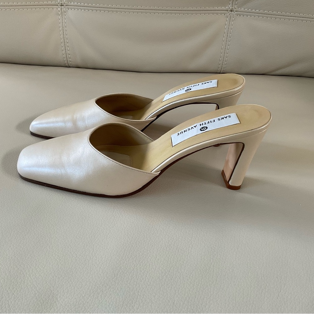 Saks Fifth Avenue Leather Slip-On Mule Heels, Size 8.5